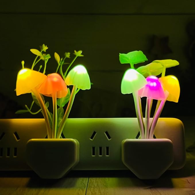 ZEZHOU Sensor LED Mushroom Night Lights - Color Changing Cute Plug in Wall Lamp, Energy Saving NightLight for Adults Kids Bedroom, Bathroom, Toilet, Stairs, Kitchen, Hallway Corridor