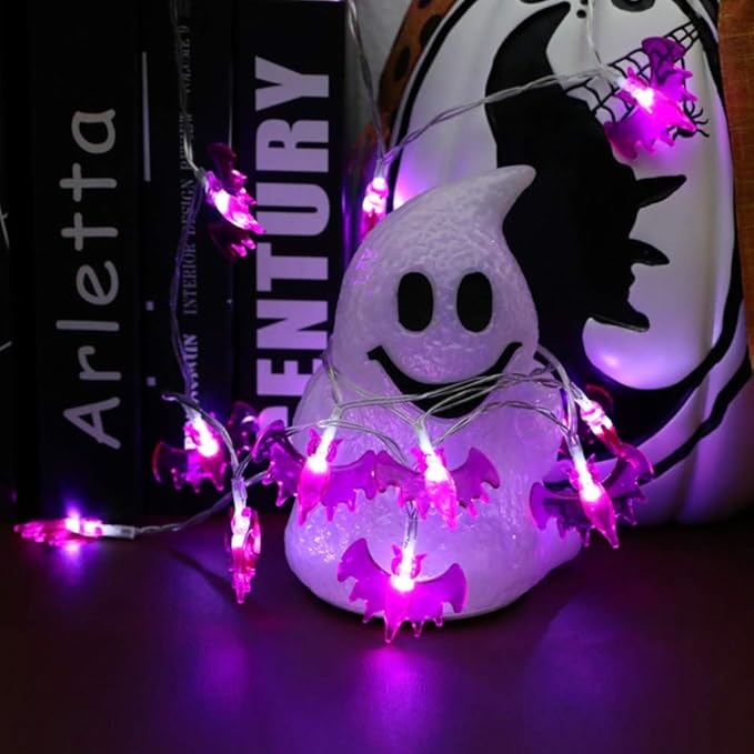 Halloween Solar String Lights, 21.3 Ft 30 LED Purple Bat LED Lights IP65 Waterproof for Halloween Outdoor Indoor Party Decor, Patio, Lawn, Garden, Yard