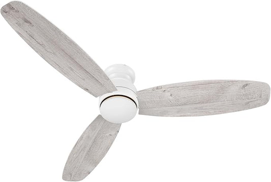 CEME 60 Inches White Ceiling Fan with Light Flush Mount, DC 10 Speeds Silent Ceiling Fan with Remote, 3 Dual Finish Blades, 3 Light Colors Dimmable LED for Living Room, Bedroom