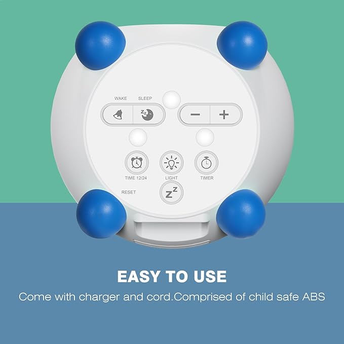 I·CODE Toddler Alarm Clock, Children's Sleep Trainer with Red Green Light,Toddler Sleep Aid Night Light with Auto-Off Timer, Ideal Gift for 2-9 Years Old Younger Children (Blue)
