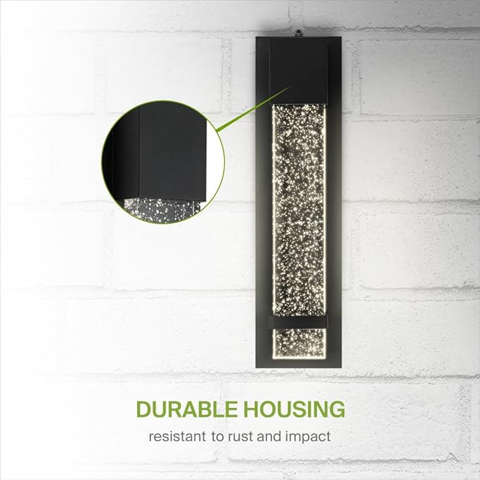 ASD LED 18 Inch Bubble Glass Wall Light Fixture | 12W 500LM 3000-5000K 120V | 3CCT, Waterproof, Photocell, ETL Listed | Exterior Dusk to Dawn Flush Mount Sconce, Outdoor Lighting | Black, 4 Pack