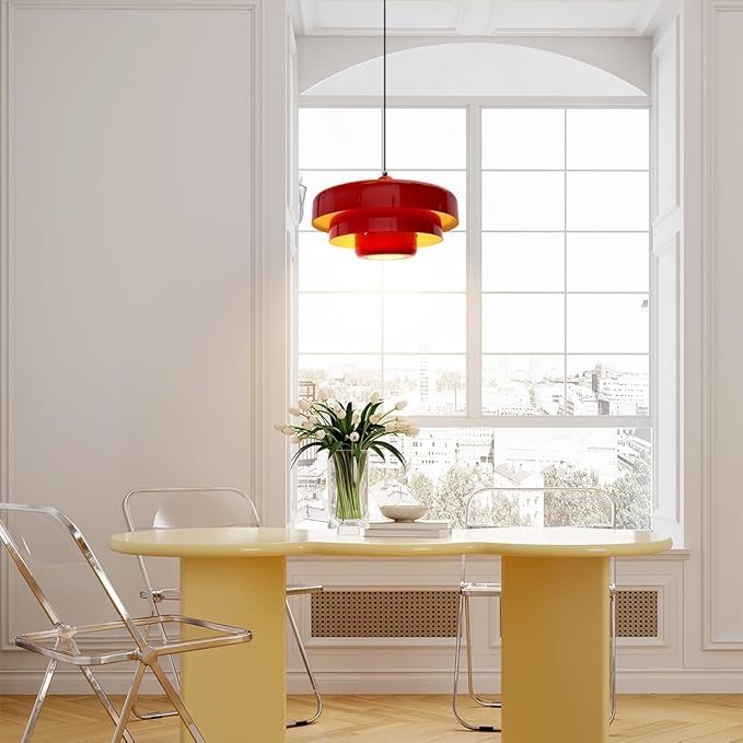 2PCS Red Pendant Lights, Nordic Flush Mount Ceiling Light with E26 Base, Adjustable Farmhouse Hanging Light for Bedroom, Pantry, Bar, Cafe
