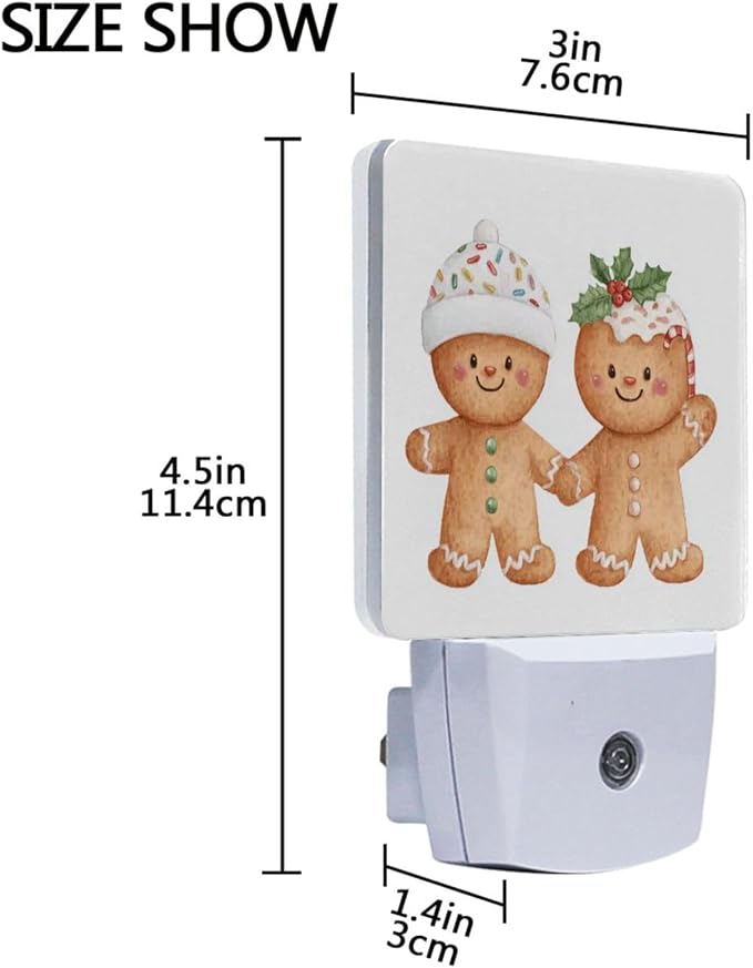 Vdsrup Cartoon Christmas Gingerbread Night Light Set of 2 Xmas Cookies Night Lights Plug in Wall LED Nightlight Auto Dusk to Dawn Sensor Lamp for Bedroom Bathroom Kitchen