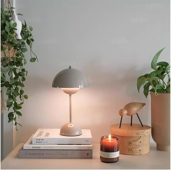 Vintage Style Dome Table Lamp, W,Crystal Flowerpot Table Lamp Portable Cordless Mushroom Lamp | Mushroom Lamp Cordless | Touch-Enabled Nordic | Portable Art Deco (White)