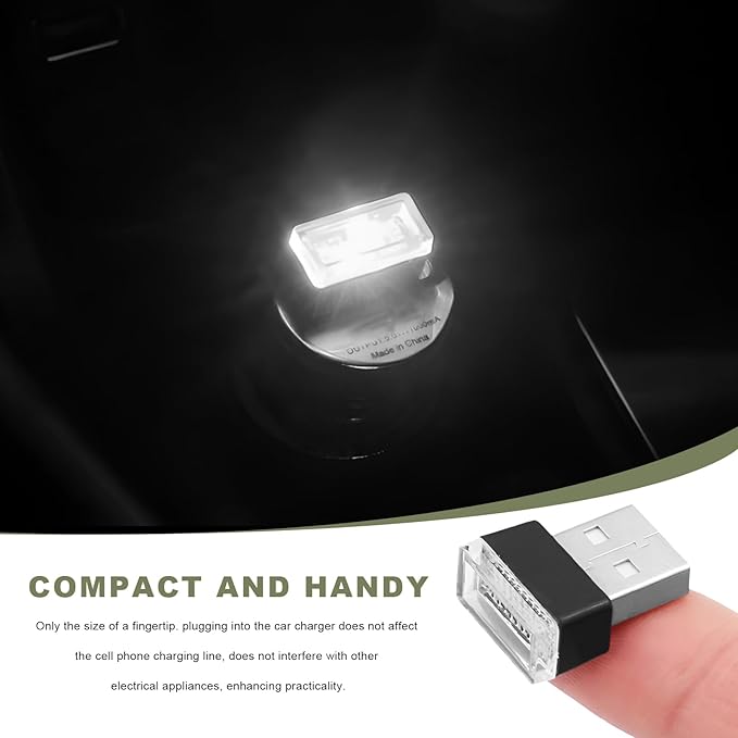 4 PCS USB LED Car Interior Atmosphere Lamp, Mini Night Light Plug-In Trunk Ambient Lighting Kit, Portable USB Interface LED Lamp Interior Decoration for Vehicle Home Office (White+Ice Blue)