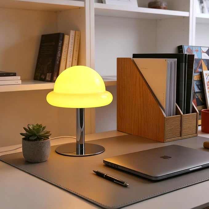 Orange Mushroom Lamp,Mid Century Modern Table Lamp,Warm Lamp for Bedroom,Mushroom Decor for Living Room Nightstands