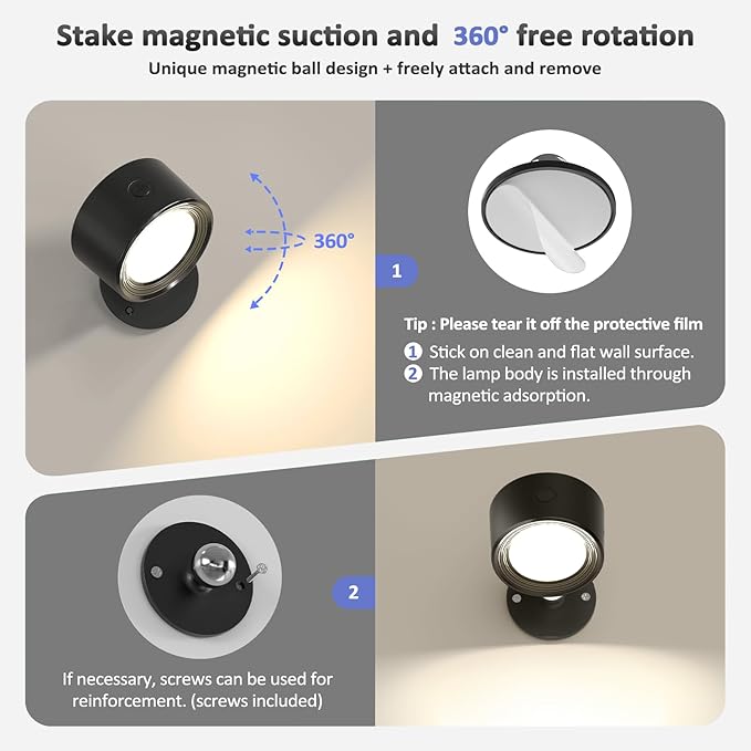 Lightbiz LED Wall Lights 3 Pcs with Remote, RGB Ambience Wall Sconces Lamp 3000mAh Rechargeable Battery Operated, 3 Color Temp & Dimmable Magnetic 360° Rotation Cordless Light for Living Room Bedside