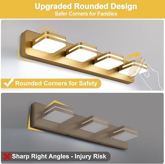 1600LM LED Modern Bathroom Vanity Light Fixtures, 360° Rotate Acrylic Gold Vanity Lights for Bathroom, Modern Wall Lighting Fixtures Over Mirror Kitchen Living Room (Natural White Light 5000K)