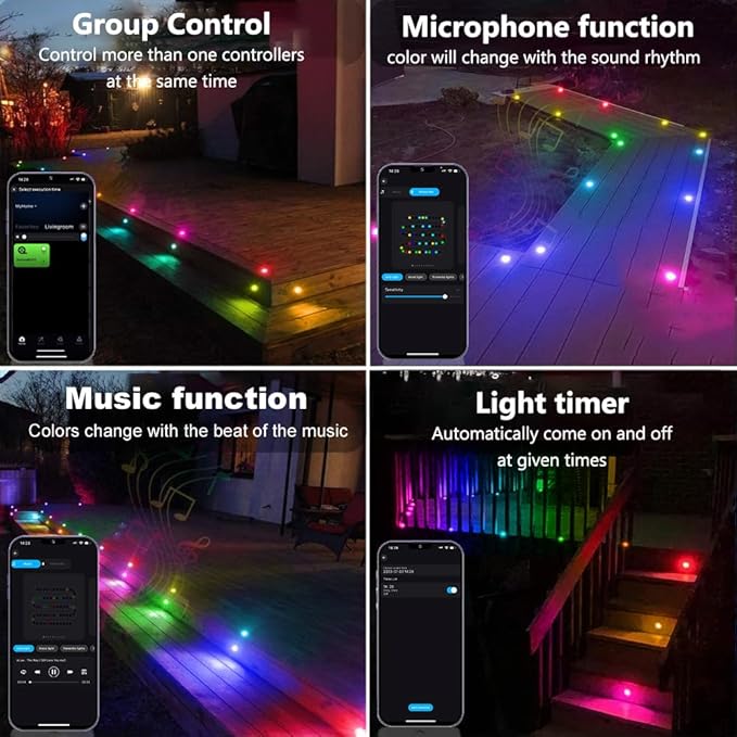 LED Deck Lights Kit, 6Pack 1.22" Low Voltage WiFi RGBW+IC Multicolor Dynamic Recessed Deck Lighting Work with Alexa/Google Home, IP67 Waterproof 12V Step Lights Outdoor for Garden Yard Path Stairs