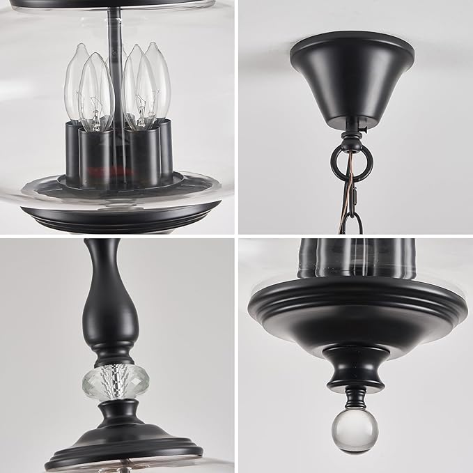 Modern Black Pendant Light 5-Light Clear Glass Pendant Lighting with Adjustable Chain W 15.74 in Kitchen Island for Dining Room