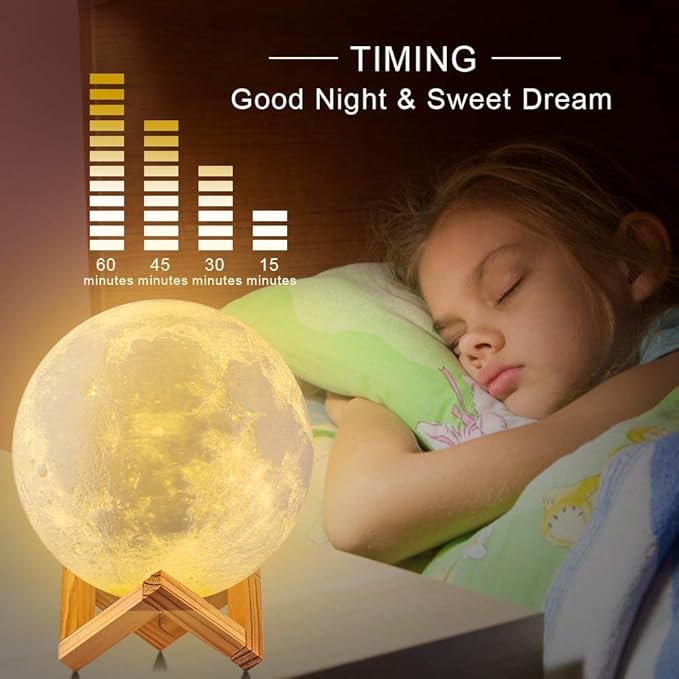 Moon Lamp, 16 Colors 3D Printed Moon Lights Kids Night Light with Stand, Time Setting, Remote & Touch Control, USB Rechargeable, Birthday Gifts for Boys Girls Friends Lover