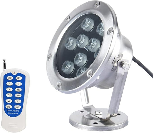 JSN&PC LED Pond Lights 27W RGB Color Changing with RF Remote Controller & IP68 Waterproof Joint for Party Swimming Pool Fountain Water Rockery Grass Land