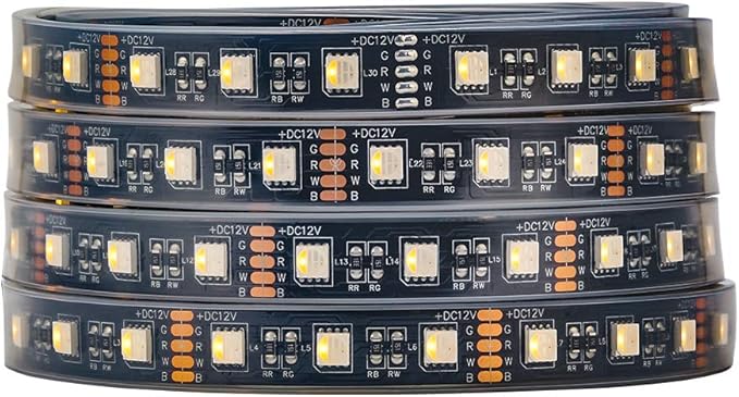 BTF-LIGHTING 5050 RGBW RGB+Warm White(2700K-3000K) 4 Colors in 1 LED Tape Light DC12V 5m 16.4ft 60LED/m Multi-Colored IP67 Black 14mm PCB for Bedroom Kitchen Home Decoration(No Adapter or Controller)