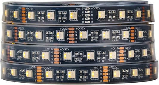 BTF-LIGHTING 5050 RGBW RGB+Warm White(2700K-3000K) 4 Colors in 1 LED Tape Light DC12V 5m 16.4ft 60LED/m Multi-Colored IP67 Black 14mm PCB for Bedroom Kitchen Home Decoration(No Adapter or Controller)