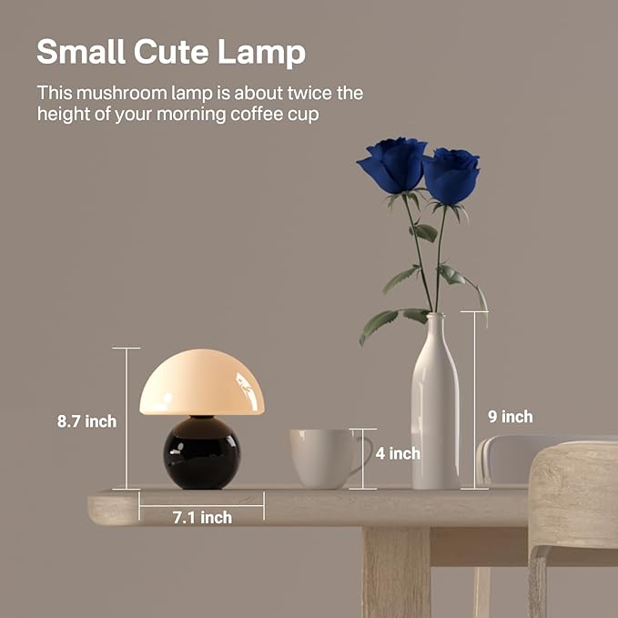 Mushroom Lamp Table Lamp for Bedroom,Desk Bedside Small Lamps for Living Room Night Stands,Mushroom Decor Cute Mini Modern Mid Century Lamps,Unique Aesthetic Home Living Room Decor(Black)