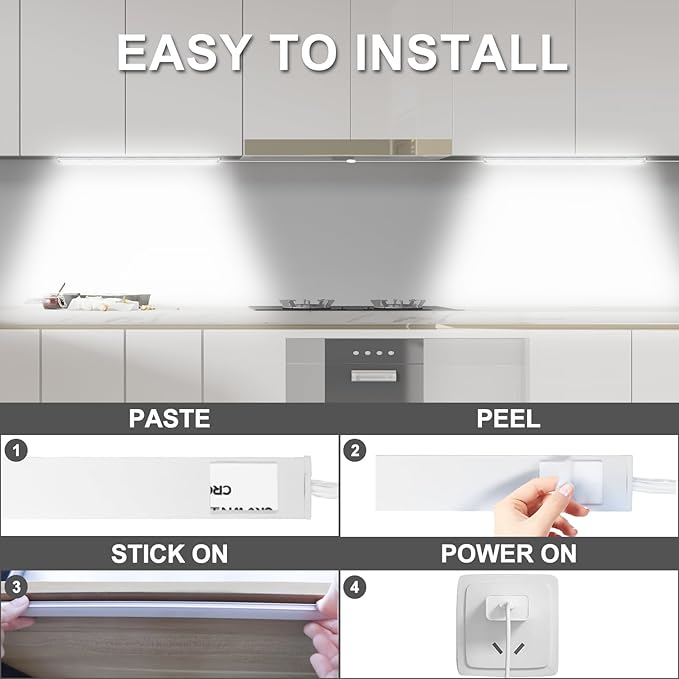Daymeet Under Cabinet Lights, Bright Ultra Thin 12 Inch LED Cabinet Lighting Under Cabinet Light for Kitchen, 3 Color with Remote and APP Control, USB LED Lights for Closet, Home(2 Pack)