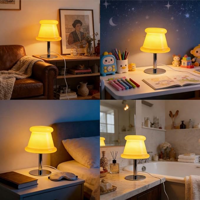 Hat Orange Lamp for Living Room,Mid Century Modern Table Lamp for Bedroom,Bedside Warm Lamp,Unique Aesthetic Home Decor
