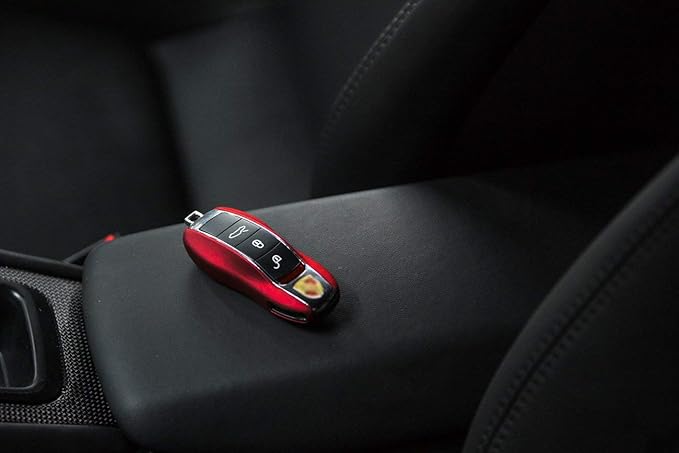 x xotic tech Red Smart Remote Key Fob Protector Cover Shell Case Holder Compatible with Porsche Boxster Cayenne Panamera Cayman Macan Carrera 911 991 918 Spyder(Fits 3 Button)