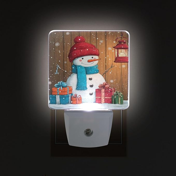 Christmas Snowman Night Light 2 Pack Dusk to Dawn Sensor Led Lamp for Women Men Night Lights Plug into Wall Decor for Bedroom Kitchen Bathroom Corridor, 0.5W