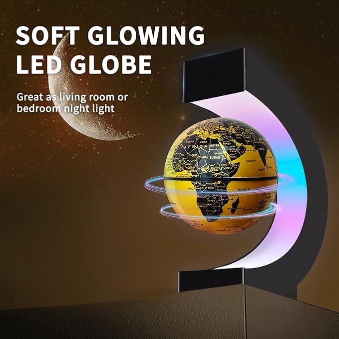 Magnetic Levitating Floating Globe with LED Lights, Cool Gadgets C Frame Globe Lamp for Office Home Desk Decor, Cool Tech Gifts for Men Father Husbands Boys