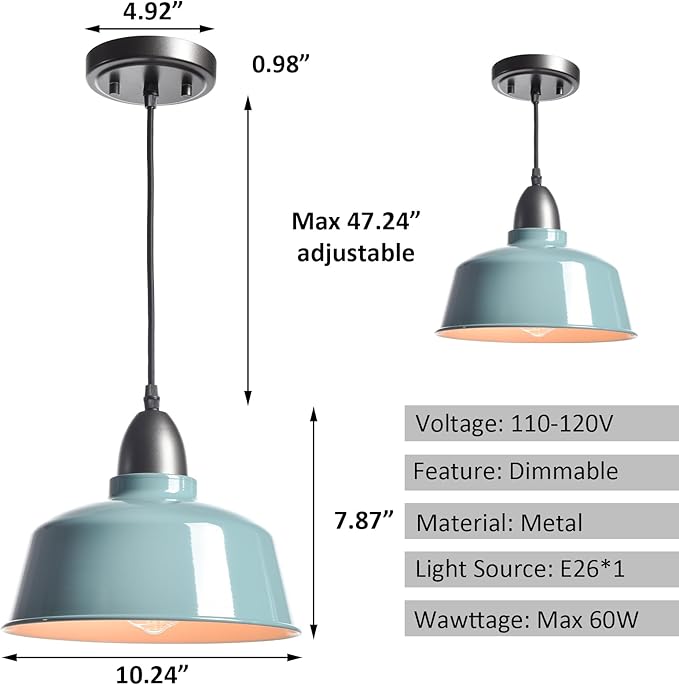 Modern Farmhouse Blue Pendant Lights Kitchen Island Macarons Dome Pendant Light for Home Bar Countertop Canteen Dining Room Bedroom Restaurant Bathroom