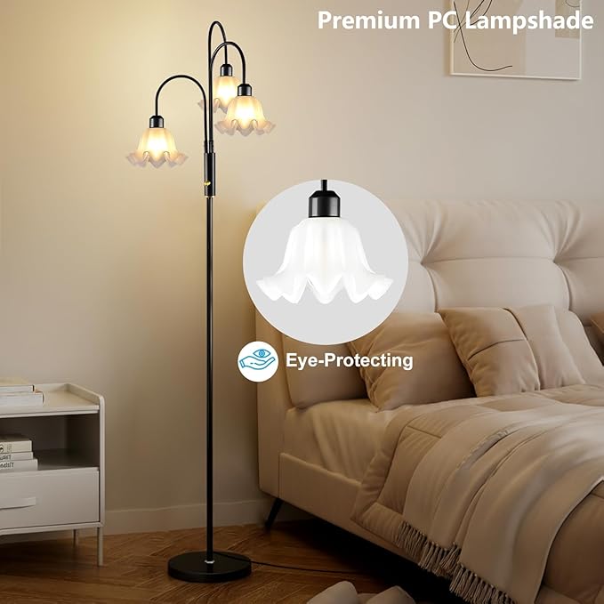 Lightdot 70IN Flower Floor Lamp for Living Room, 3 Light Dimmable Tree Floor Lamps with 3000K Bulb Included for Wedding/Party, Unique Floral Tall Lamp for Bedroom/Sofa Beside/Corner Decor-Black