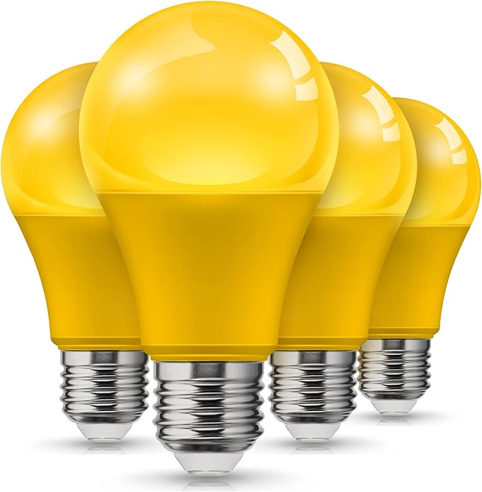 L LOHAS LED Yellow Bug Light Bulbs Outdoor, A19 9W Bug Lights for Outside, 60W Equivalent, 2000K Amber Porch Light Bulb, Non-Attracting, E26 Base, Not-Dimmable, Ideal for Patio, Deck, Backyard, 4 Pack