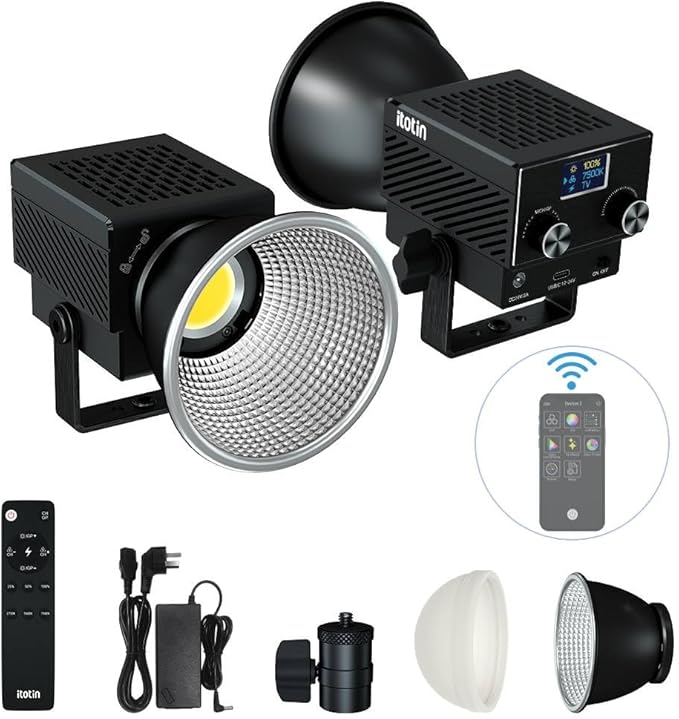 LED Video Light, 60W Bi-Color Video Light Mini COB Photography Light with 2.4G/APP Control, 2700K-7500K, CRI>96, TLCI>97, 8 Lighting Effects (1 Pack, Black)