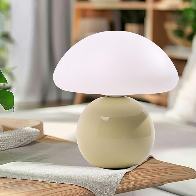 Cute Small Mushroom Lamp, PE Lampshade, Ceramic Base, Adjustable Light Color and Brightness with Power-Off Memory, Safe USB Powered, LED Mushroom Light for Bedroom Living Room (Yellow)