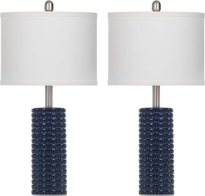 24.5" Modern Ceramic Table Lamp Set of 2 for Living Room Blue Desk Lamps for Bedroom Farmhouse Bedside Nightstand Bedside Lamp End Table Lamps Blue