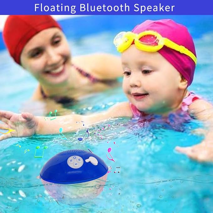 Blufree Bluetooth Pool Speaker with Colorful Light, Portable Floating Pool Speaker IP68 Waterproof,Built-in Mic, Floatable Crystal Clear Sound Wireless Bluetooth Hot Tub Speakers for Pools Spa Outdoor
