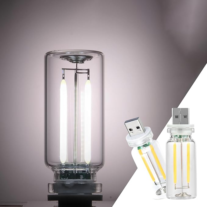 2 Pack Car LED Lights Interior, USB Light for Car Decor & Bedroom, Touch Dimmable Ambient Lighting, Mini Glass Bottle Night Light for Camping Gifts-White