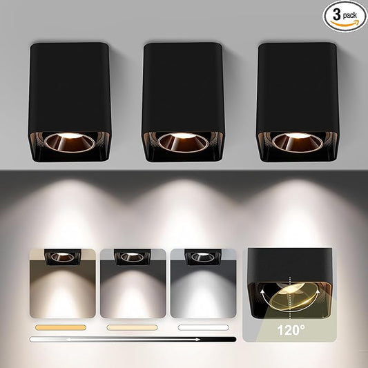 OKELI Black Modern LED Dimmable Ceiling Light Fixtures for Hallway Kitchen Entryway, 20W 1300LM 2700K-6000K Flush Mount Close to Ceiling Lighting, Cuboidal Ceiling Lamps for Living Room 3pack