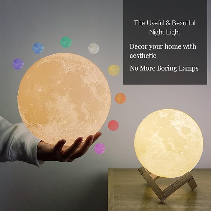 7.1 Inch Moon Lamp for Adults - 16 Color LED Light Up Moon Ball, Extra Large Realistic 3D Night Light with Remote & Timer - Unique Thanksgiving & Christmas Gifts