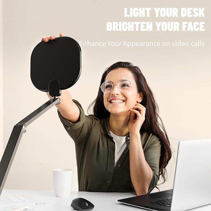 2 Packs Led Desk Lamps for Home Office, 1200LM Dimmable Clamp-on Desktop Light, Adjustable Swing Arm Ring Light with Stand, Memory & Timer Function, Eye-Caring Design