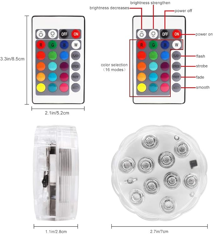 [8-Pack] Submersible Led Lights with Remotes, Kinhon Waterproof Submersible Lights Battery Operated, Underwater Pond Lights RGB Multi-color Pool Light for Pond, Garden, Base, Wedding