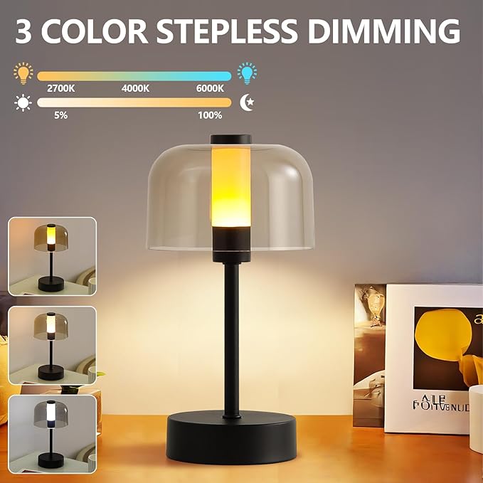 2-Pack Black Night Light,Cordless Small Touch 4000mAh Dimmable Battery Operated Portable Led Night Lamp for Bedroom Bedside Mood Lighting Coffee Shop Restaurant Home Decor Corner