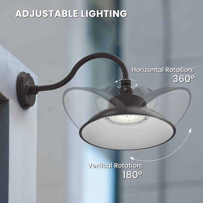HYPERLITE Gooseneck Barn Light 12inch - 50W/40W/30W Selectable - 3000K/4000K/5000K Switchable IP65 Gooseneck Wall Sconce - 360° Rotation Barn Light Sconce Outdoor for Porch Farmhouse Garage