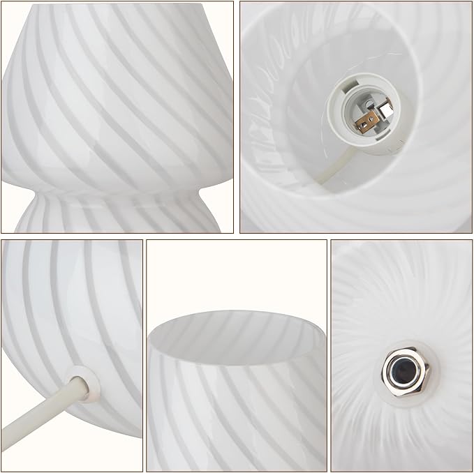 HonoDing Small Mushroom Lamp, Cute Striped Glass Bedside lamp, Vintage Style Desk Lamps, Bedside Lamps for Bedrooms, Reading Rooms, Living Room Decor