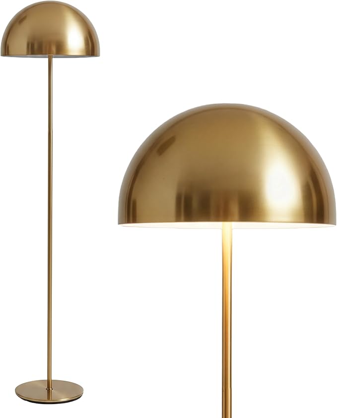 Brightech ONO Mushroom Floor Lamp - Modern LED Standing Lamp for Living Room, Bedroom - Color Changing LED Bulb, Metal Dome Lamp Shade - Contemporary Metallic Sculptural Design - Brass