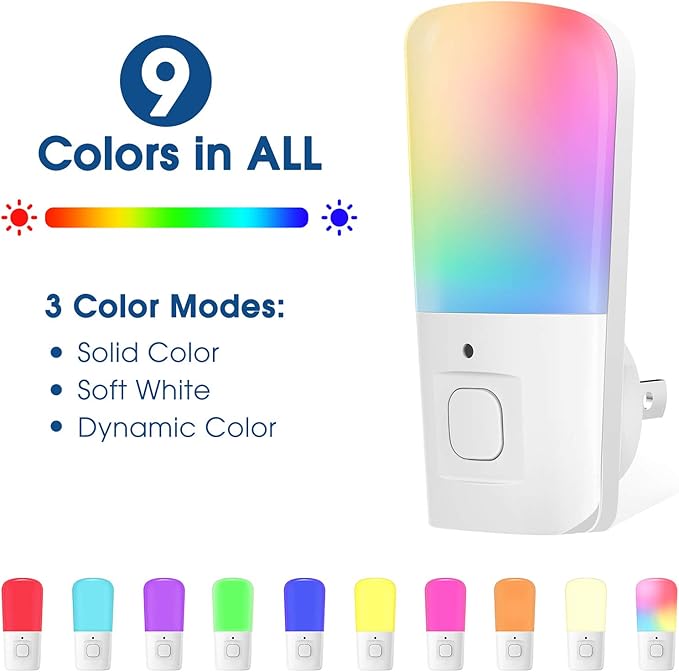L LOHAS LED Night Light Kids, Plug in LED Night Lights for Kid, 9-Color Changing, Bright Nightlight with Dusk to Dawn Sensor, Plug-in Night Light for Hallway Stairway Bedroom Christmas Gift, 2 Pack