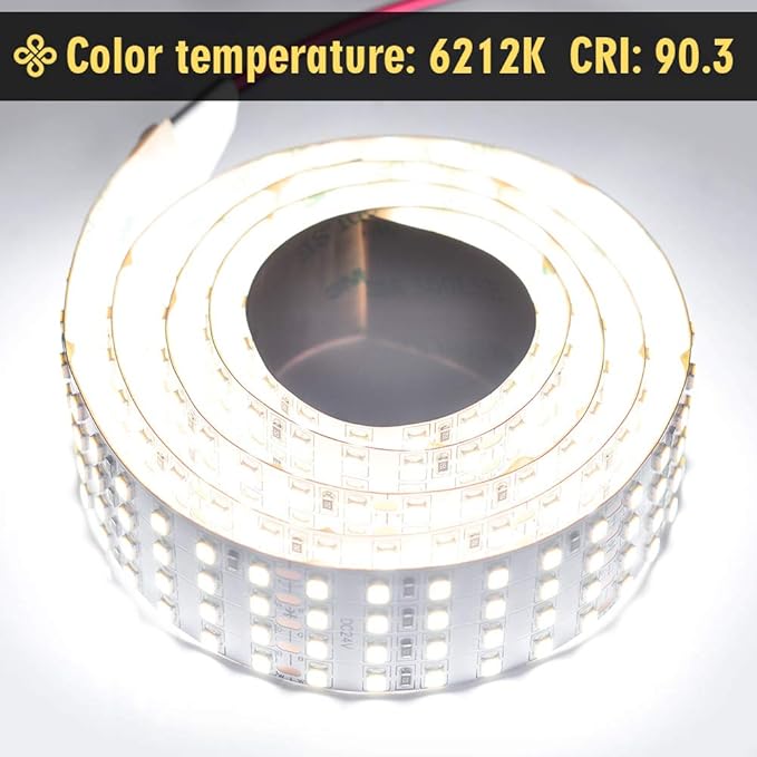2835 White High CRI 90 LED Strip Light - Bright Color Quad Row Flexible LED Tape Lights 24V- IP20-3,530 lm/m for LED Industrial and Photographic Lighting (1m/3.28' Daylight White)