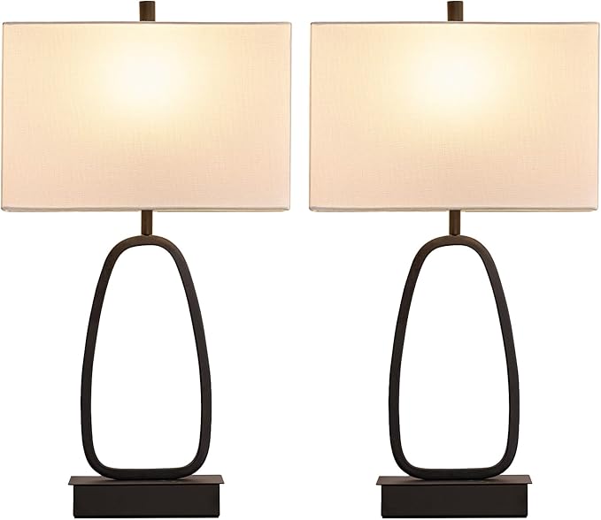 22" Set of 2 Modern Touch Table Lamps with 2 USB & AC Outlets, 3-Way Dimmable Bedroom Bedside Lamps for Nightstand Living Room Office Dining Room (LED Bulbs Included)