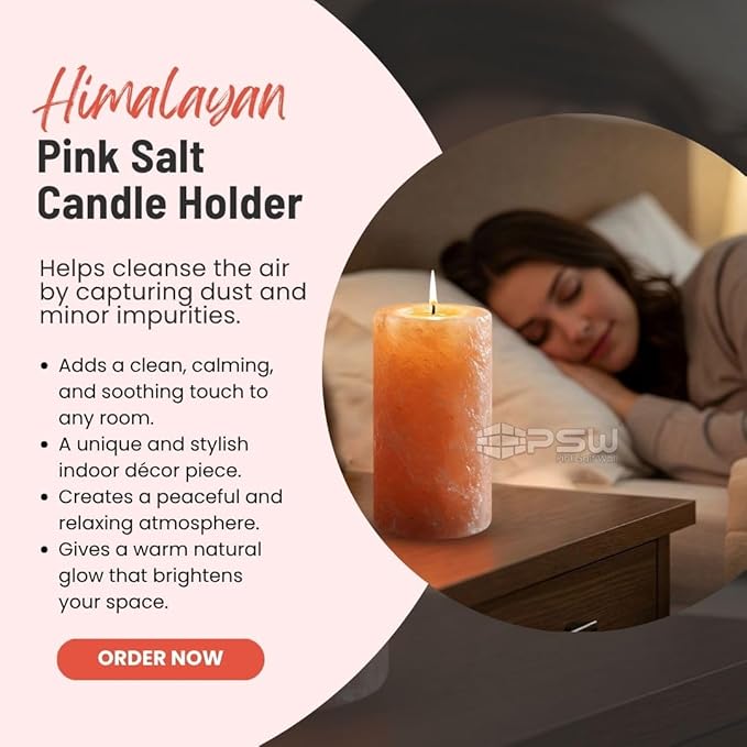 Himalayan Pink Salt Candle Holder 4" — Hand-Carved Crystal Salt Lamp for Spa, Meditation & Air Purifying
