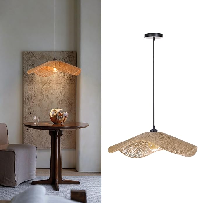 Arturesthome Rustic Farmhouse Chandelier Wicker Pendant Light Woven Ceiling Hanging Lighting for Dining Room Kitchen Hallway Foyer 19.6"