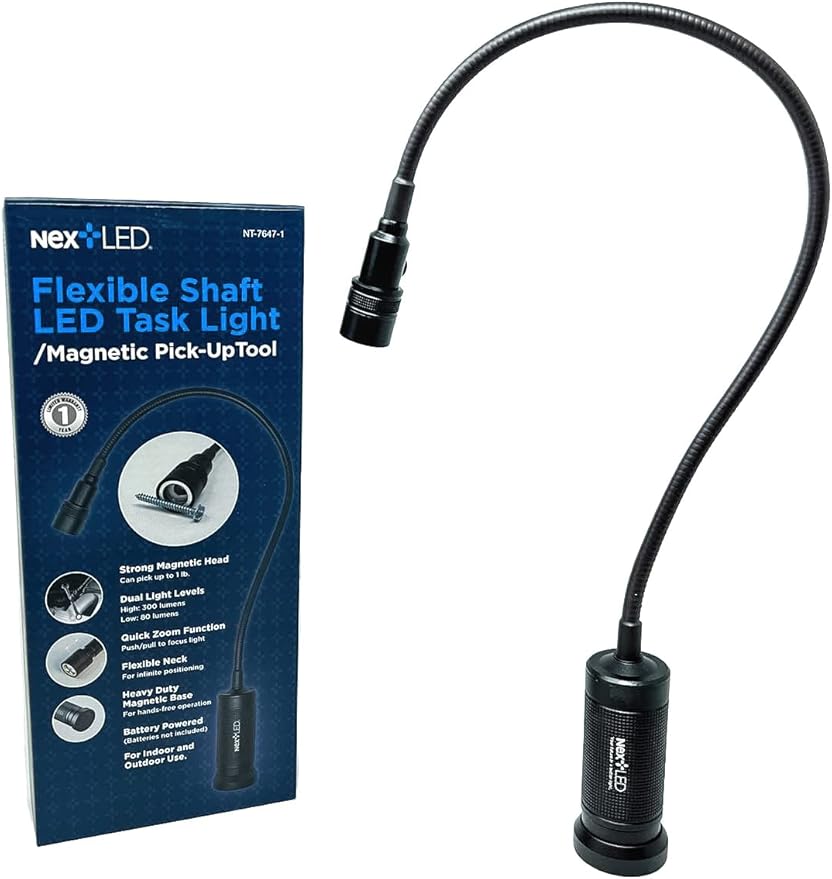 NextLED Flexible Shaft Magnetic LED Flashlight and Pickup Tool, Telescoping Neck with Extendable Neck up to 20 Inches, 300 Lumen Cree COB LED Work Light, Strong Magnetic bottom, Pick up to 1Lb
