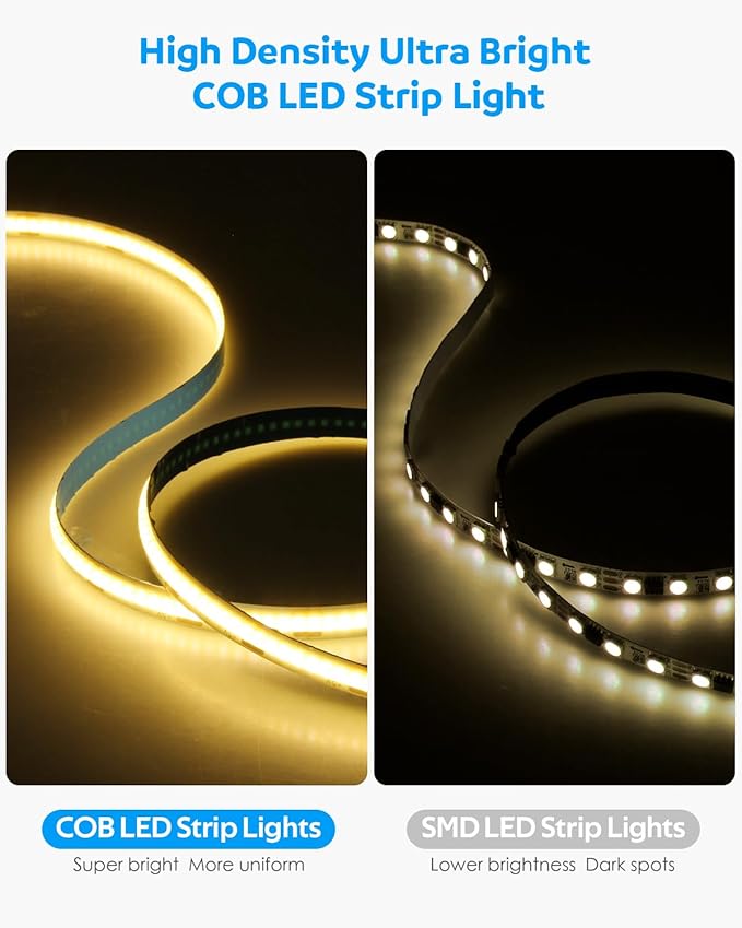 Aclorol USB COB LED Strip Lights 3.28FT 5V Warm White Flexible LED TV Backlight with 1.5M USB Powered DImmable LED Light Strip High Density 320LEDs/M CRI>85 for Bedroom headboard Home DIY Lighting
