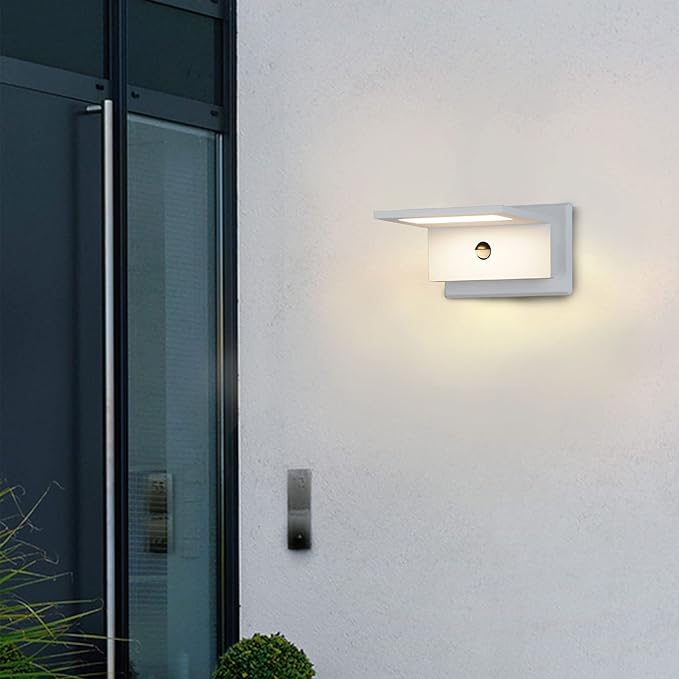 Lustrlach Motion Sensor Outdoor Wall Lights White for House Modern LED Exterior Light Fixture Waterproof Aluminum Wall Mount Lamp 10W,3000K