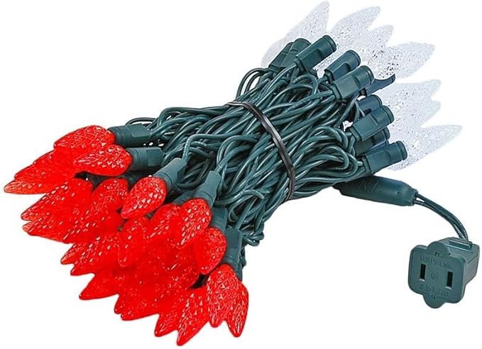 Novelty Lights 24FT 70 LED C6 Christmas String Lights, Outdoor Commercial Grade Tree Decorations, Permanent LED Lights (Red/Pure White)