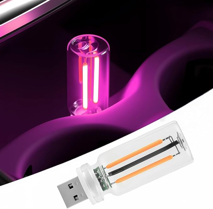 LED Car Interior Light, Touch Control USB Night Lamp, Retro Style Ambient Lighting for Auto, Bedroom, Desk (Purple Light)